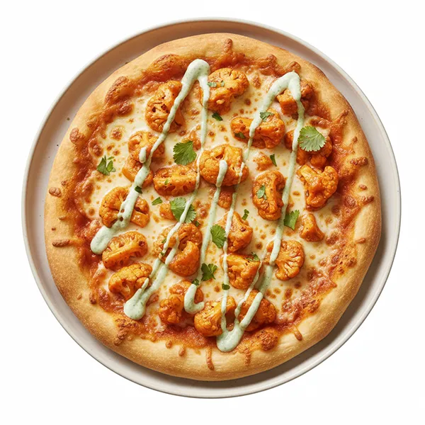 Buffalo Cauliflower Flatbread Melt With Mozzarella & Cilantro Mayo